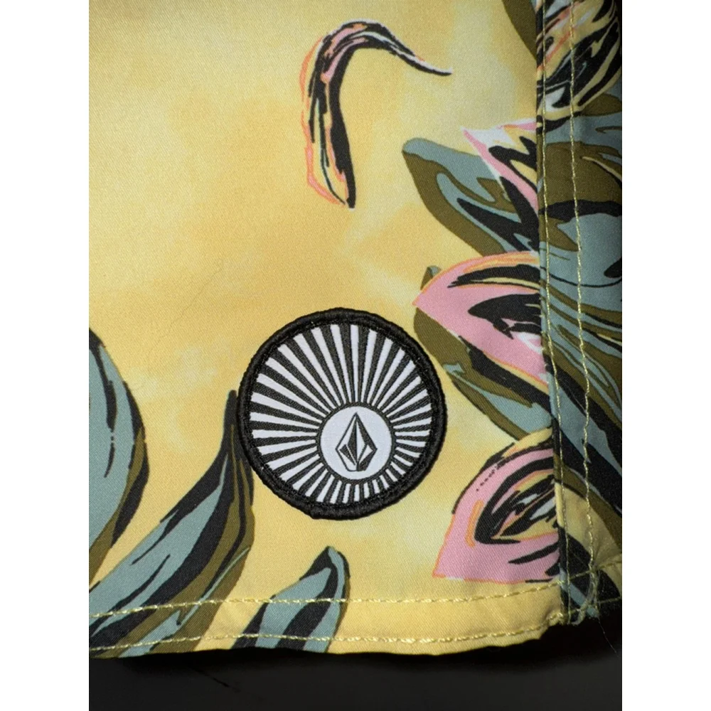 Volcom Mens 2XL Surf Board Shorts‎ Swim Trunks Palm Dawn Yellow Elastic Waist